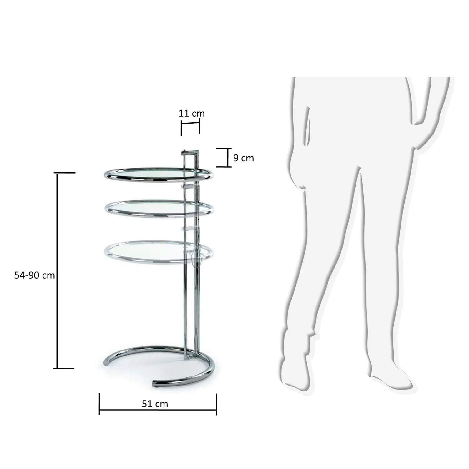 Kave Home Napoli Beistelltisch Ø 51 cm Glas höhenverstellbar