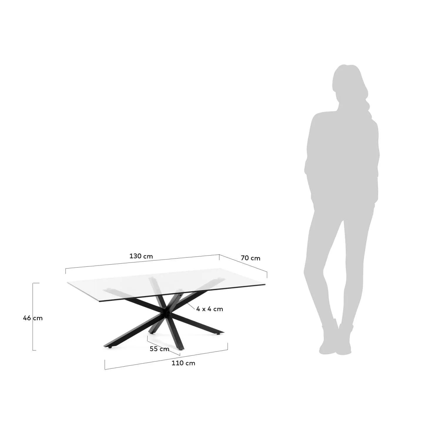 Kave Home Argon Couchtisch 130x70 cm Glas Schwarz