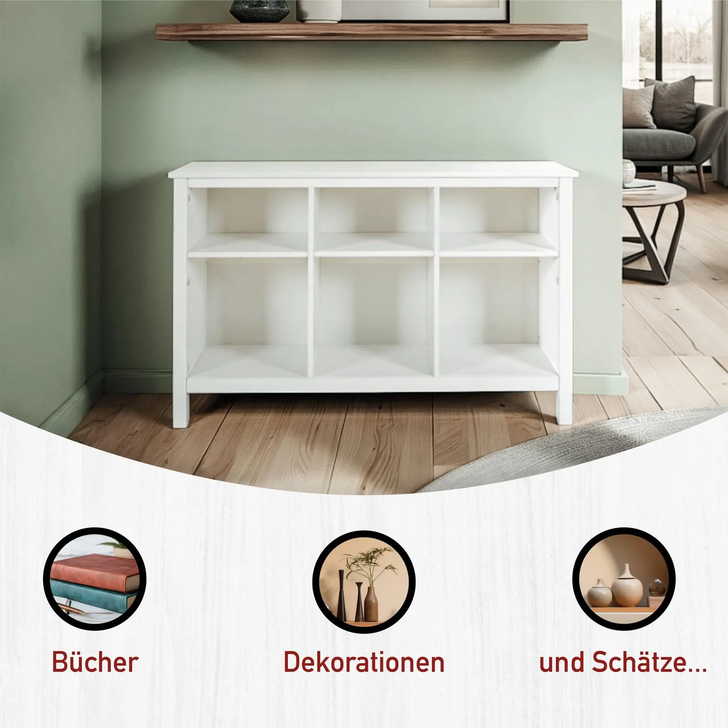 Inter Link Pinora Bücherregal weiß 122x45x76 cm 6 Fächer