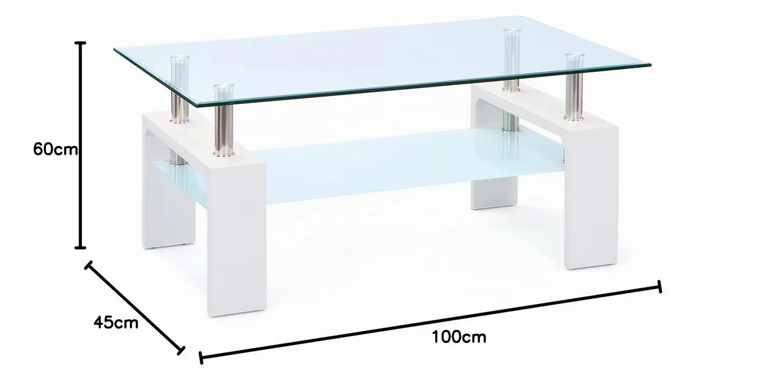 Inter Link Alva Couchtisch 100 x 60 x 45 cm Weiß Sicherheitsglas