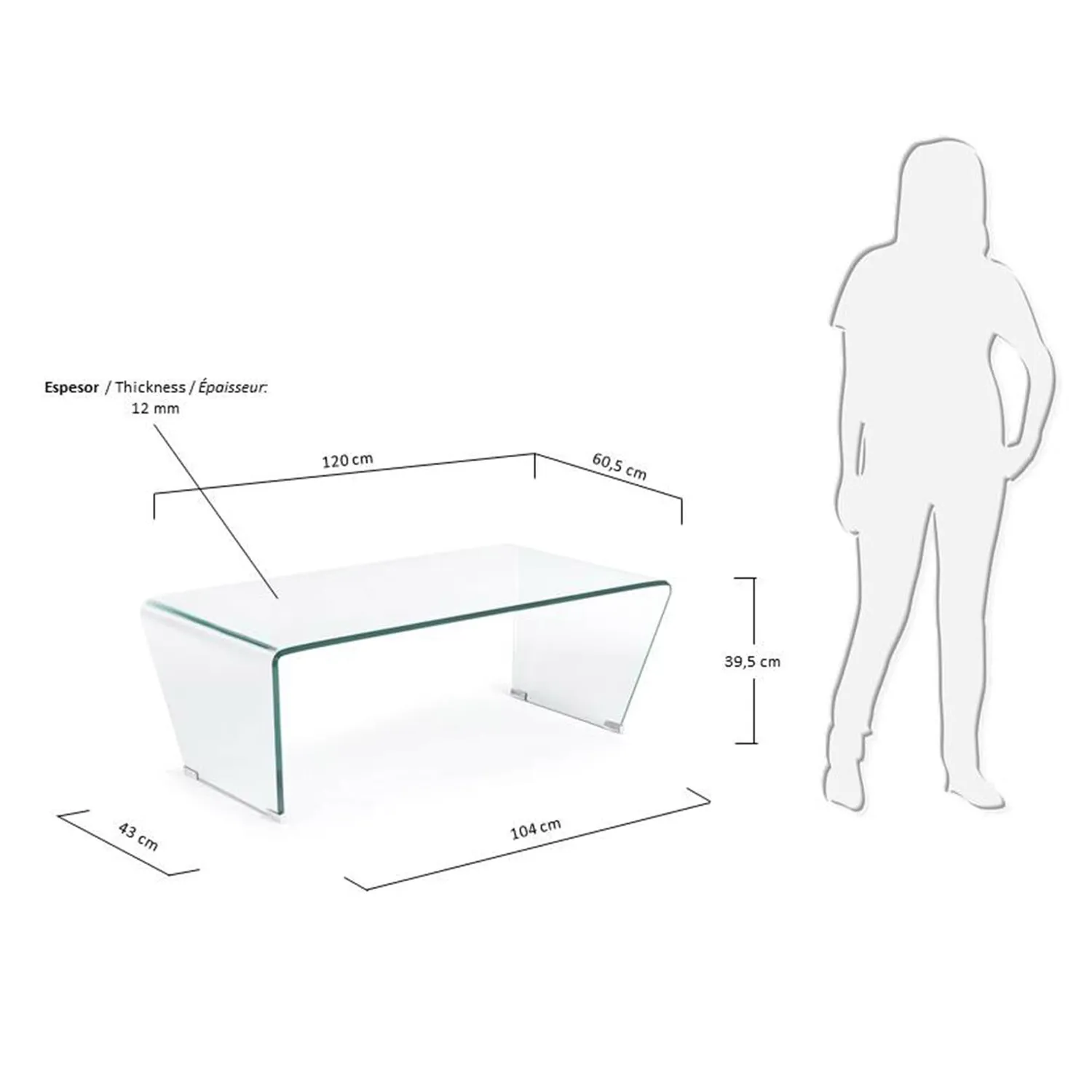 Kave Home Burano Couchtisch 120x60 Glas transparent