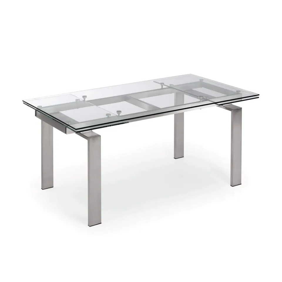 Kave Home Nara Ausziehtisch rechteckig aus Glas 160–240 cm