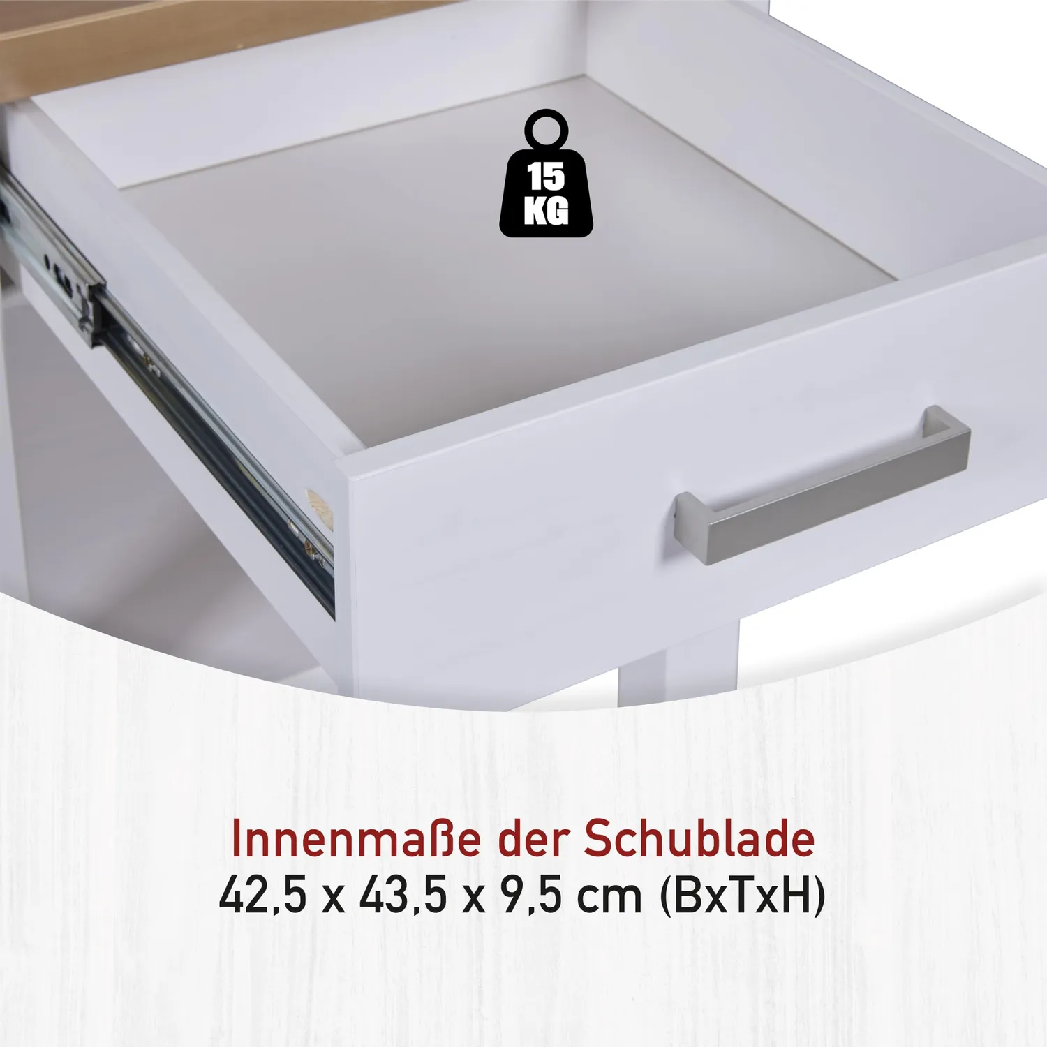 Inter Link Kücheninsel Kiefer massiv weiß Eiche 115 cm