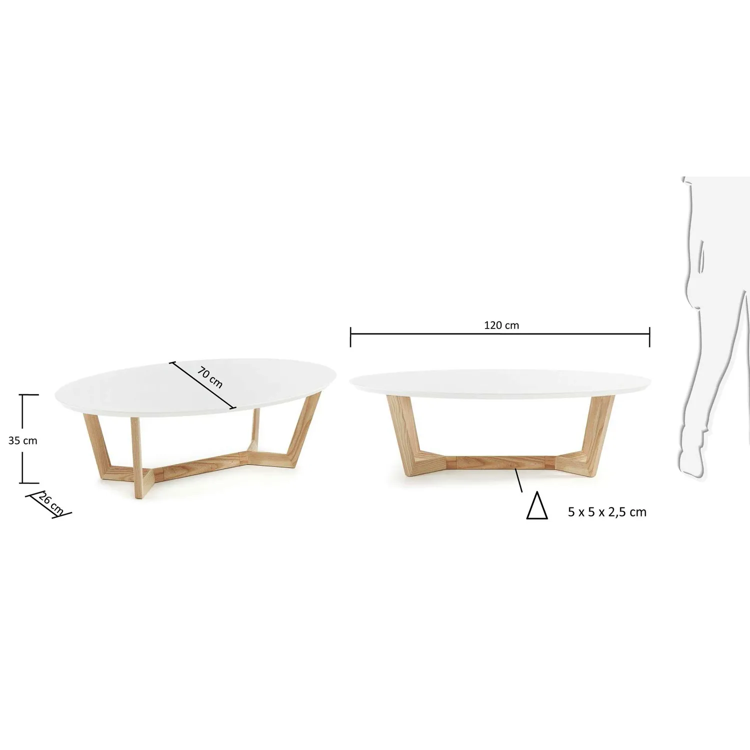 Kave Home Wave Couchtisch weiß 120 cm Esche