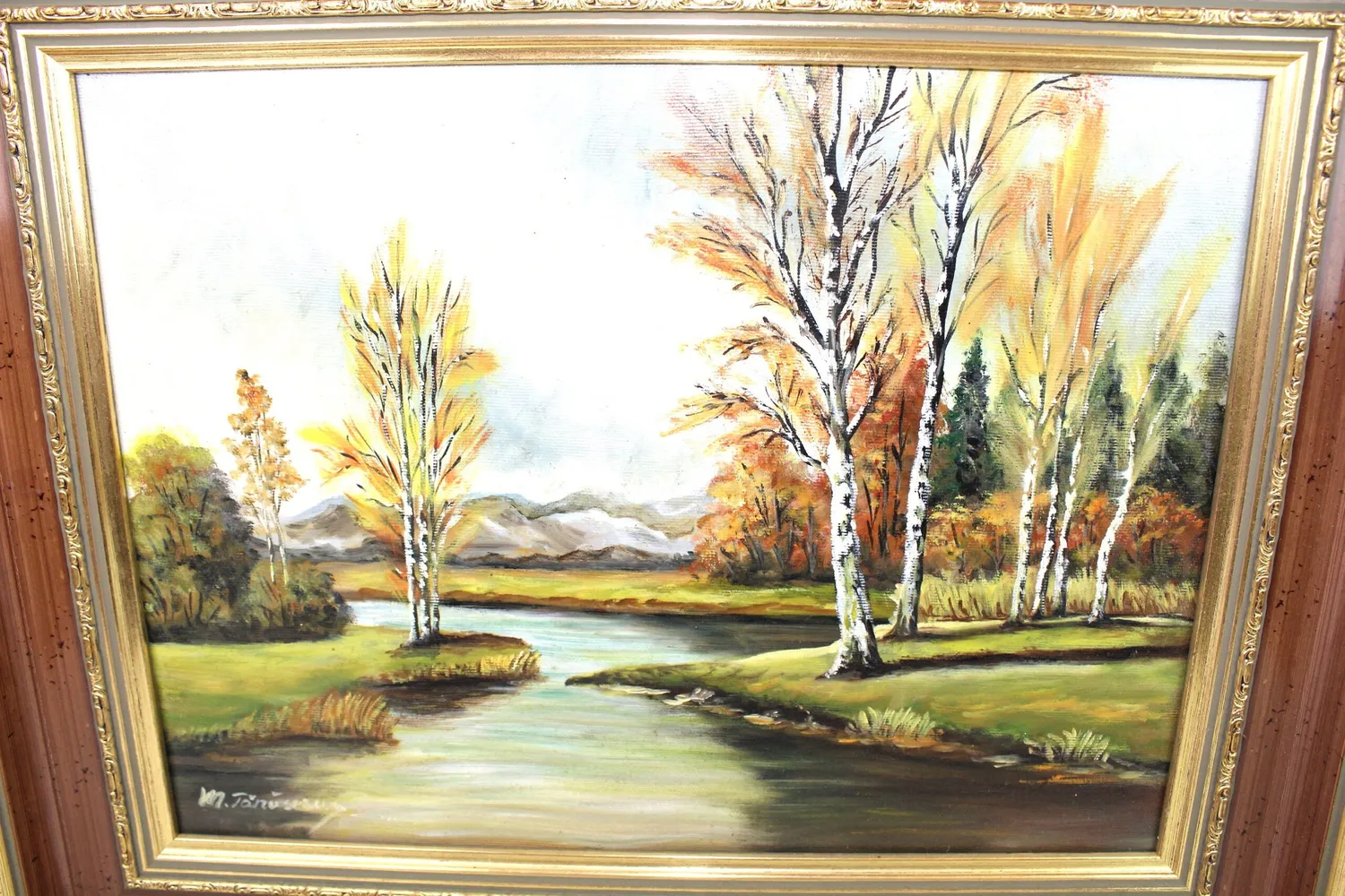 Mon Ami(e) Vintage Antikes Gemälde Leinwand Holzrahmen 55 x 45 cm