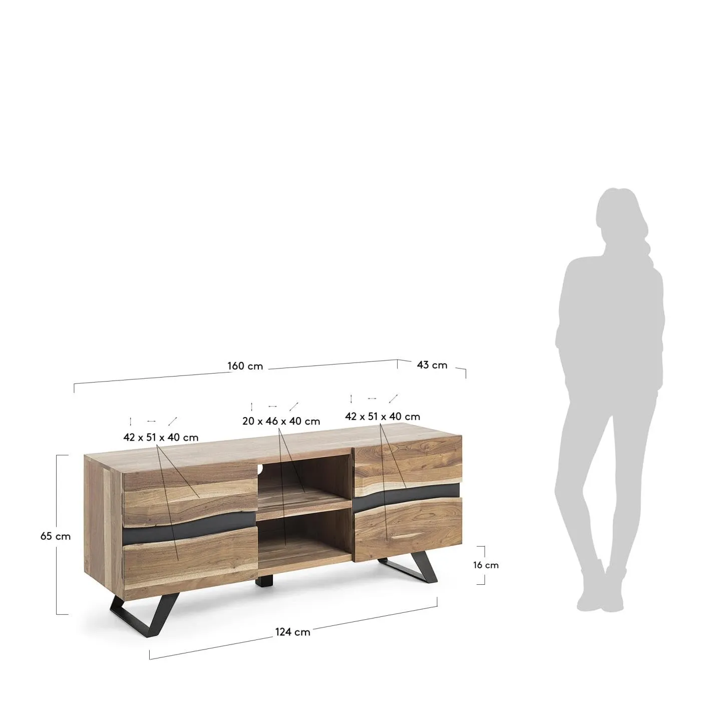 Kave Home Uxia TV-Schrank 160x65 cm Akazie Stahl