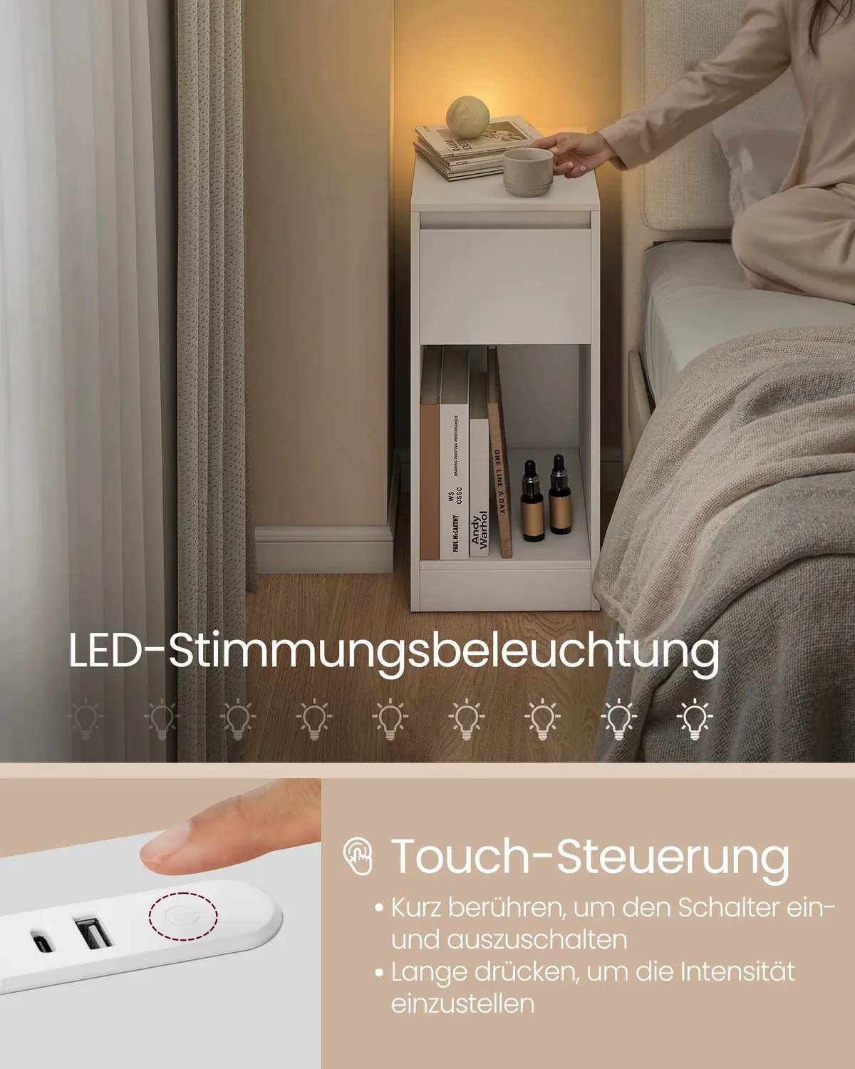 In And OutdoorMatch Nachttisch 30x25cm mit LED USB