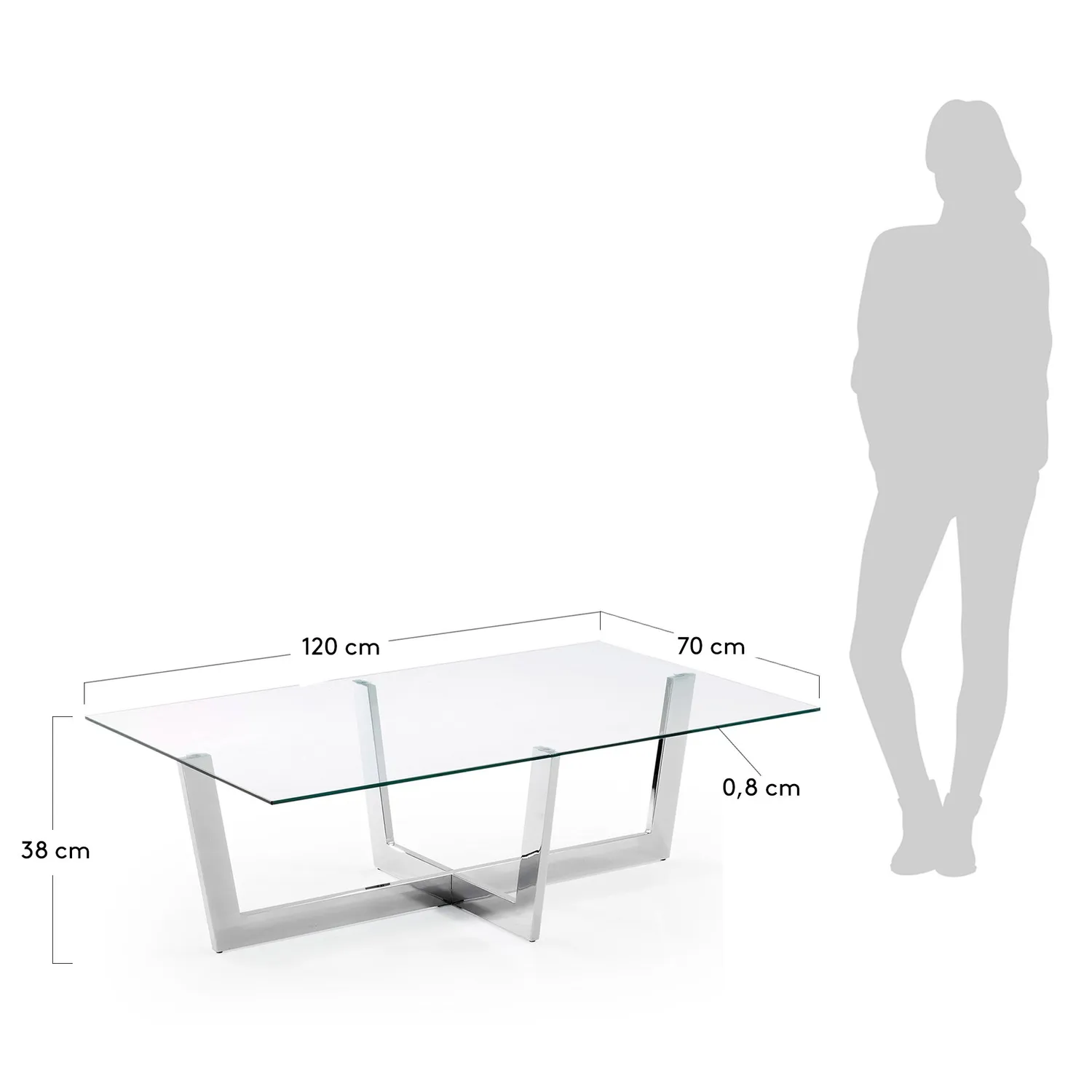 Kave Home Plam Couchtisch 120 x 70 cm Glas Chromstahl