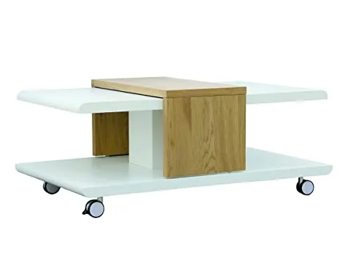 Inter Link Joliet Couchtisch weiß Wildeiche Rollen MDF
