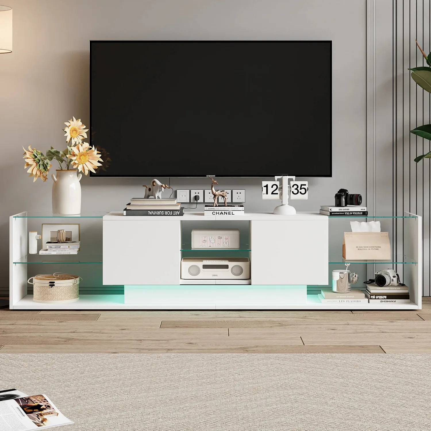 In And OutdoorMatch TV-Lowboard 200cm LED Holz Weiß
