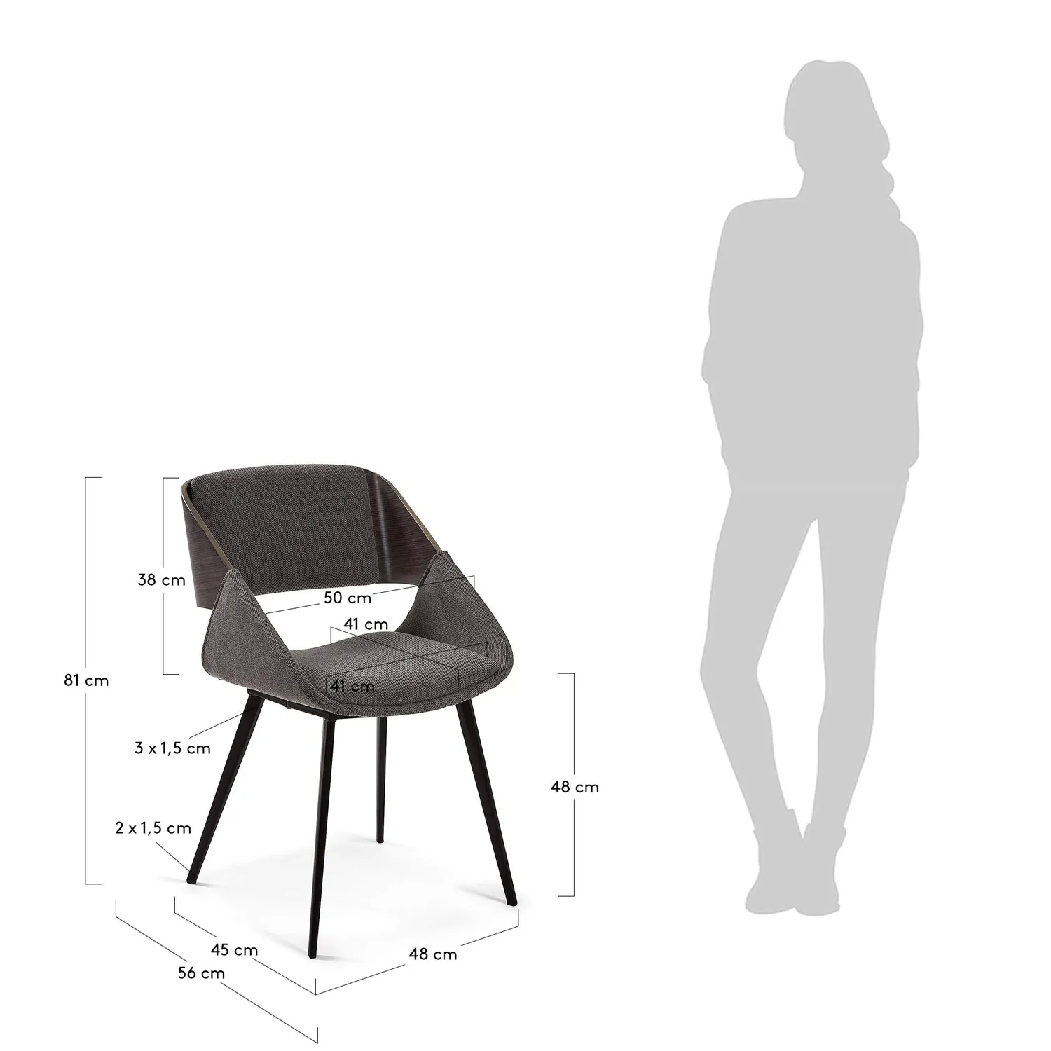 Kave Home Herrick Esszimmerstuhl dunkelgrau Stahlbeine