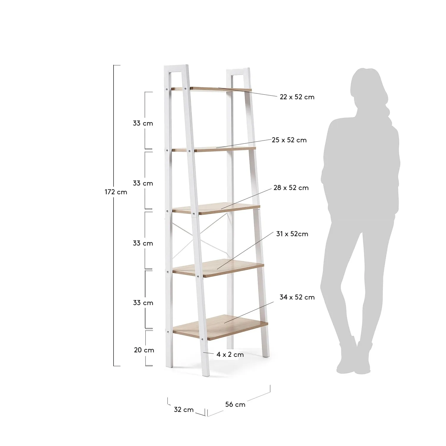 Kave Home State Standregal 56x172 cm weiß Holzoptik