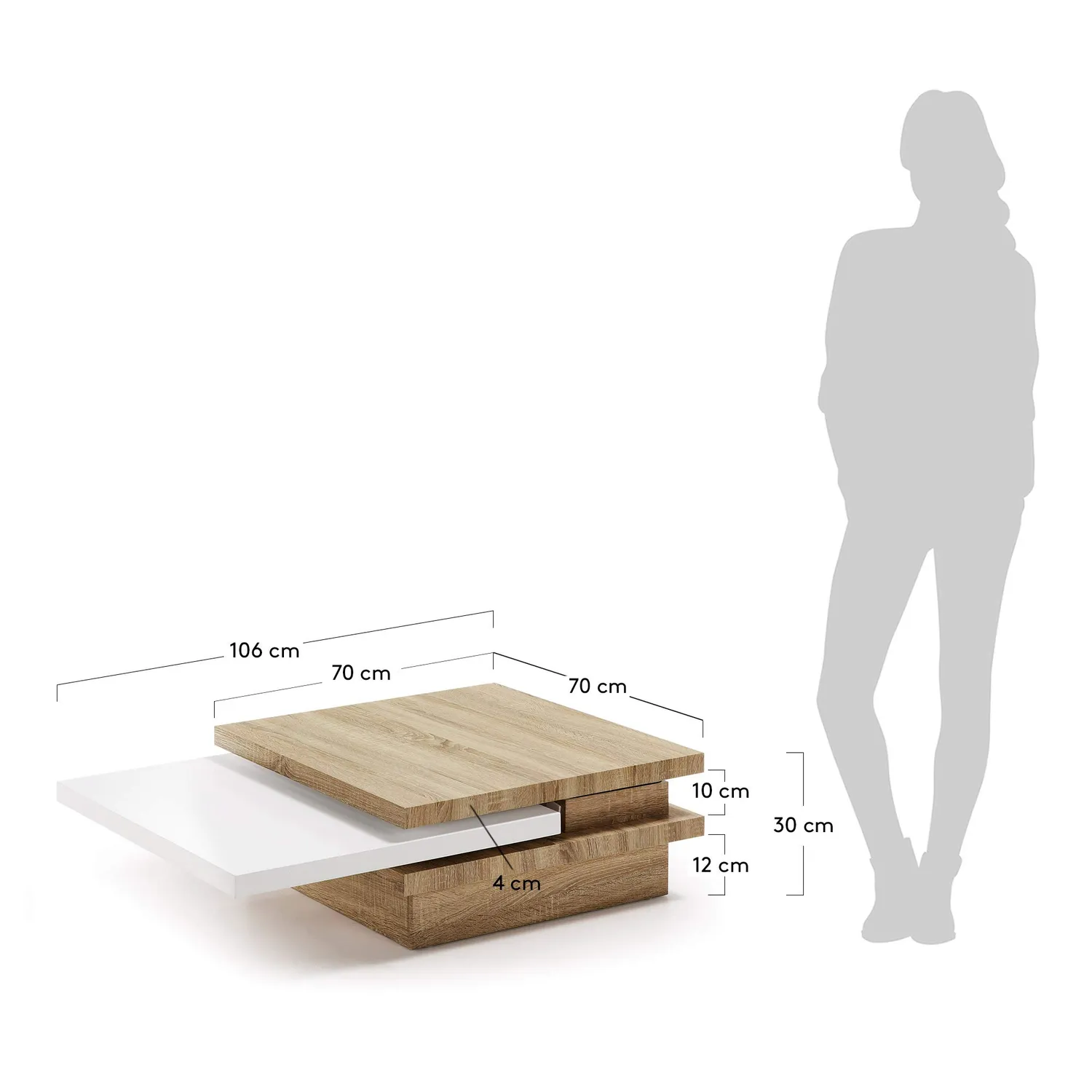 Kave Home Kiu Couchtisch ausziehbar Eiche 106 cm