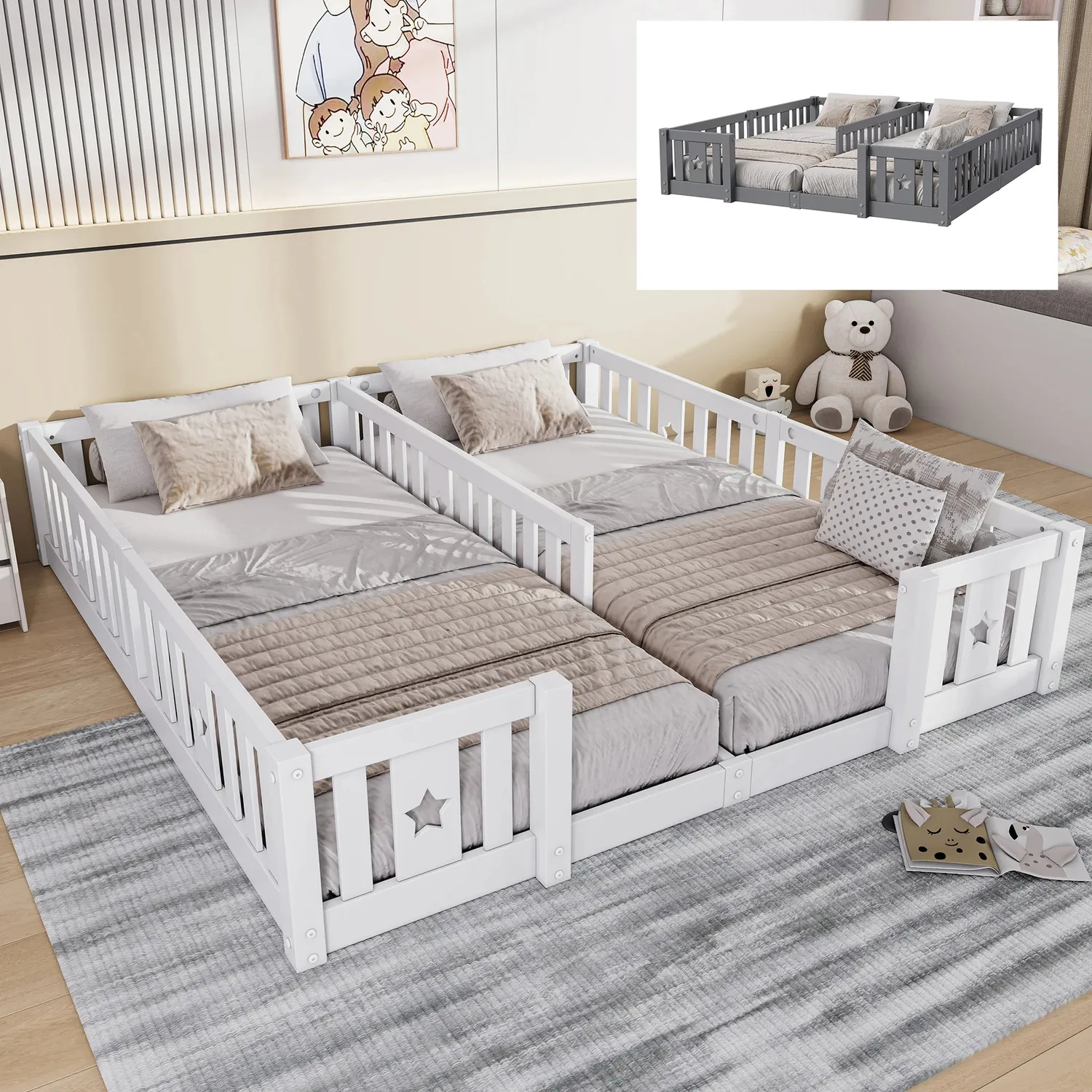 In And OutdoorMatch Kinder-Bodenbett Holz Rausfallschutz
