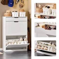 In And OutdoorMatch Schuhschrank Weiß 60x30x90 cm 4 Klappen