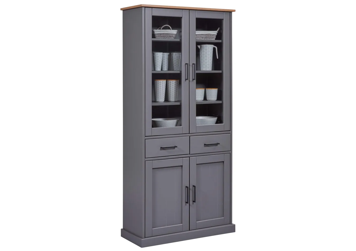 Inter Link Forenzo Vitrinenschrank grau/Oak Massivholz