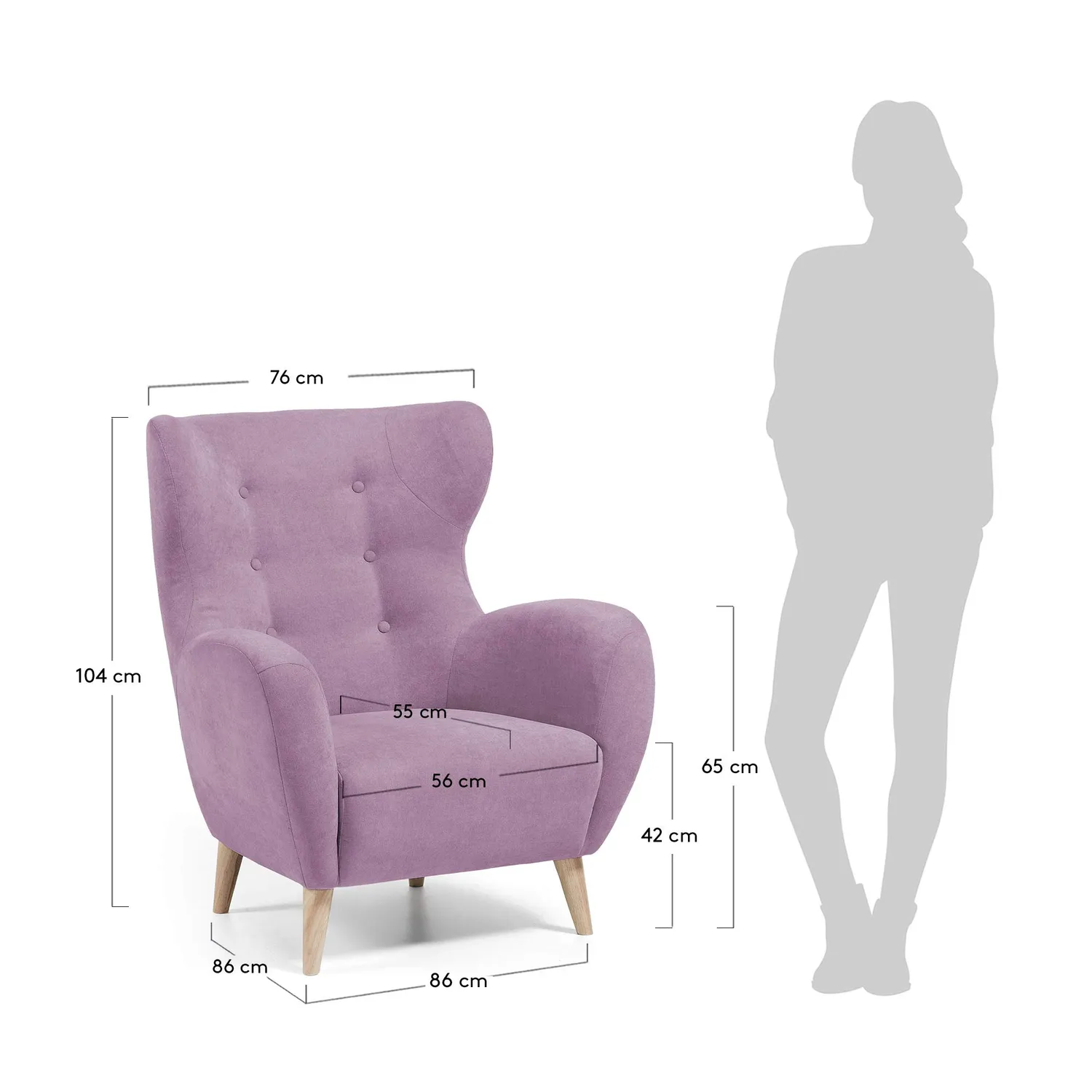 Kave Home MISS Sessel Stoff lila skandinavisch