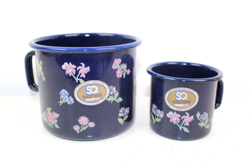 Mon Ami(e) Vintage Milchtöpfe Emaille blau Blumen 2er Set