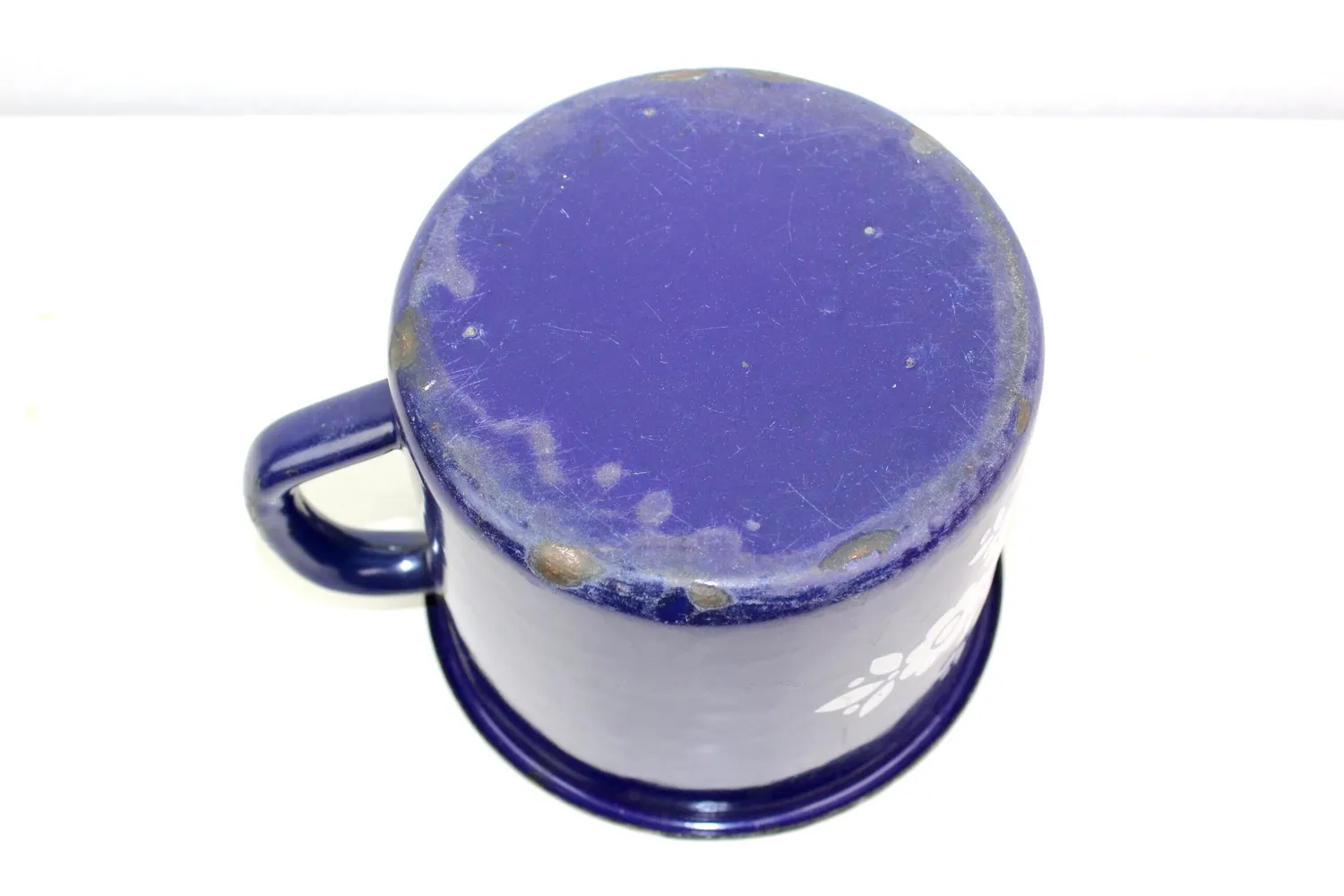 Mon Ami(e) Vintage Milchtopf mit Henkel blau Blumenmuster Emaille