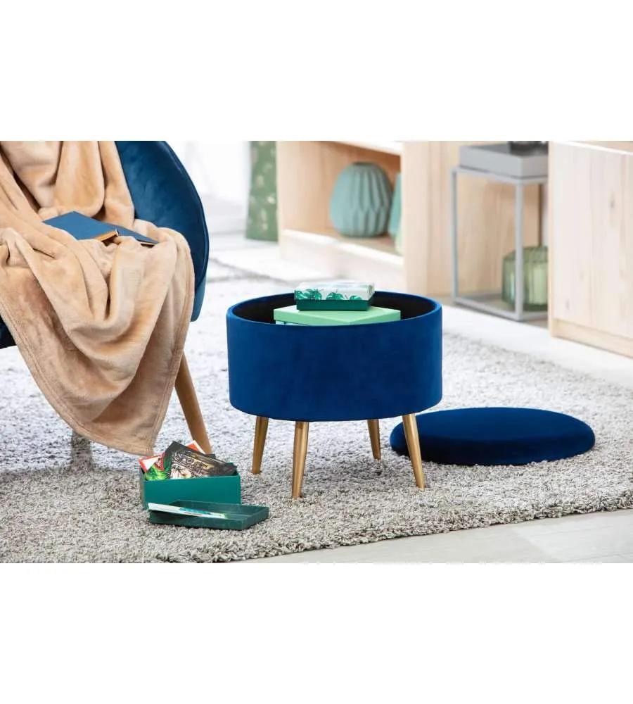 Inter Link Willandra Pouf-Hocker blau aus Samt mit Stauraum