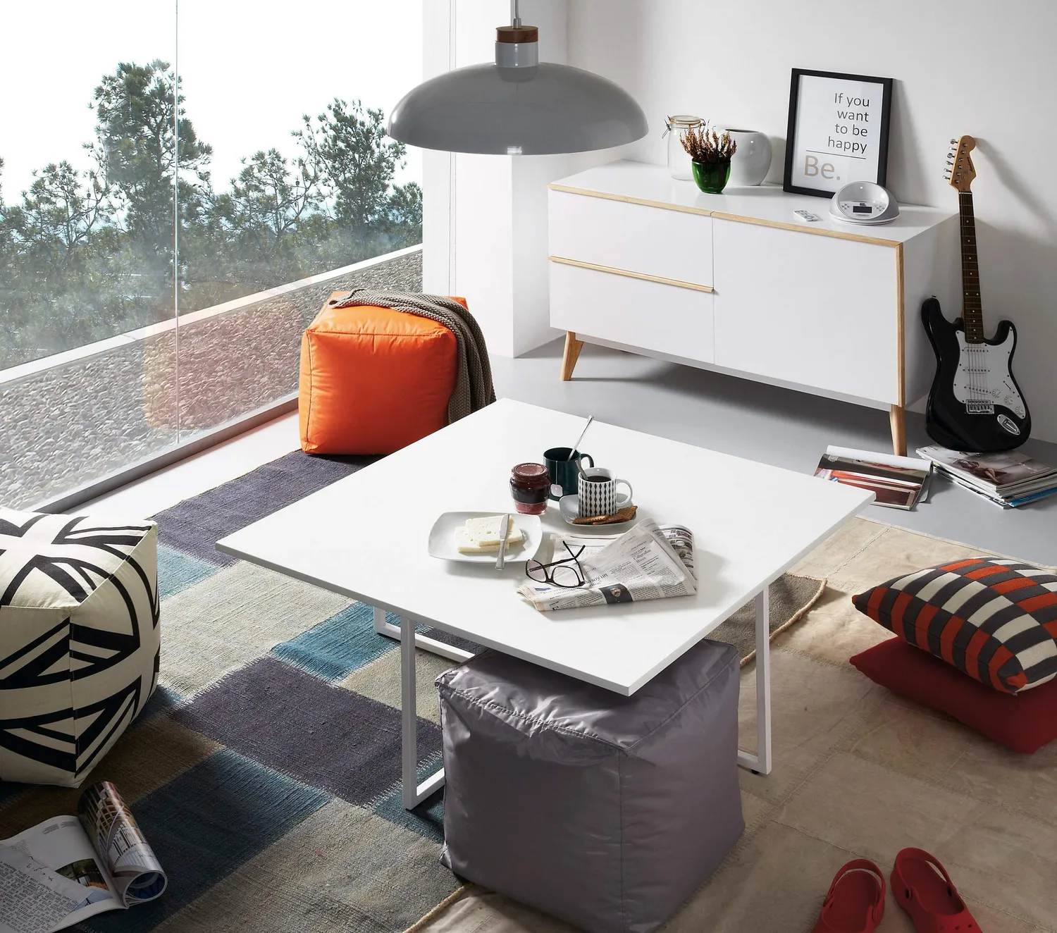 Kave Home Gotram Pendelleuchte weiß Holz Stahl E27 38 cm