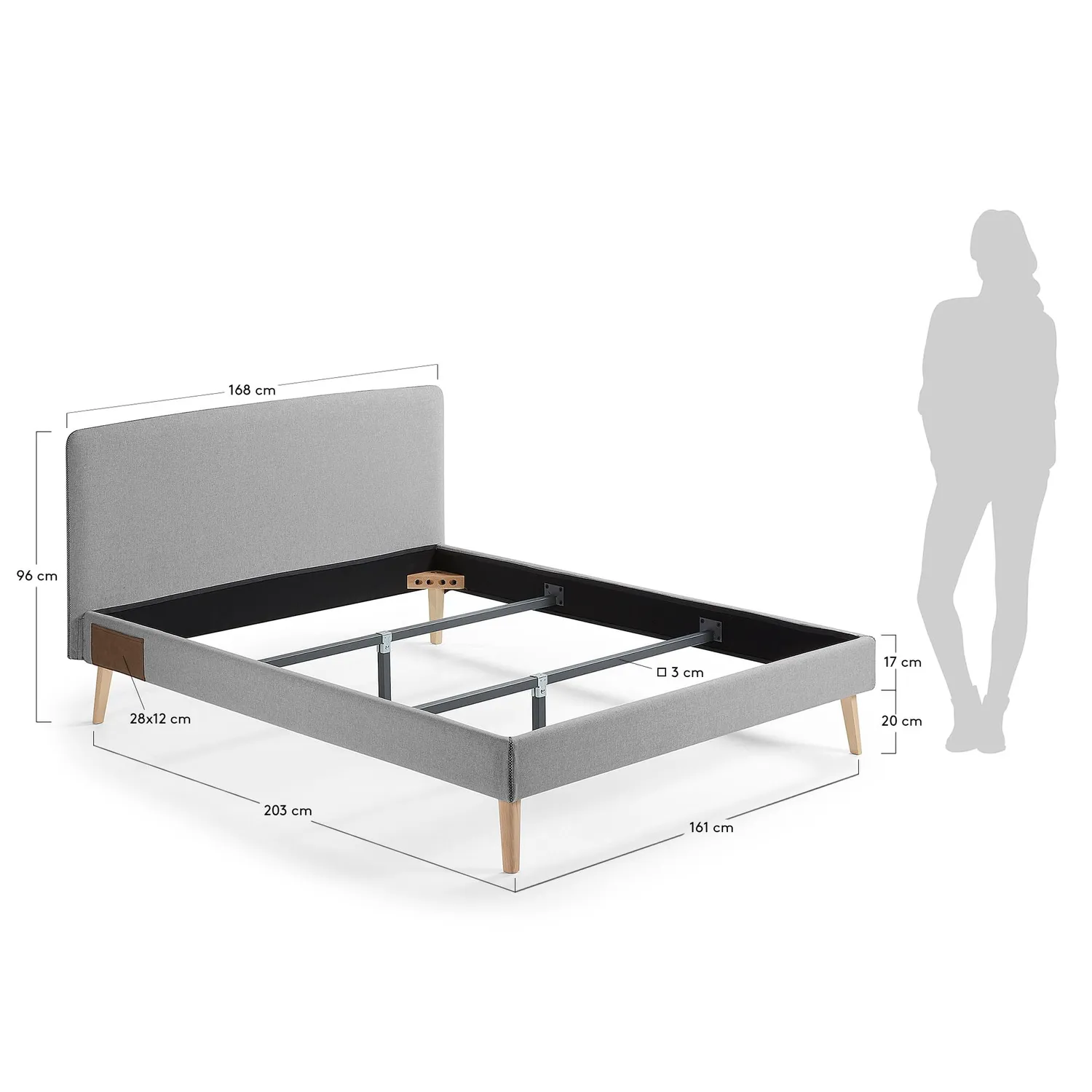 Kave Home Dyla Polsterbett 150x190 Stoff grau