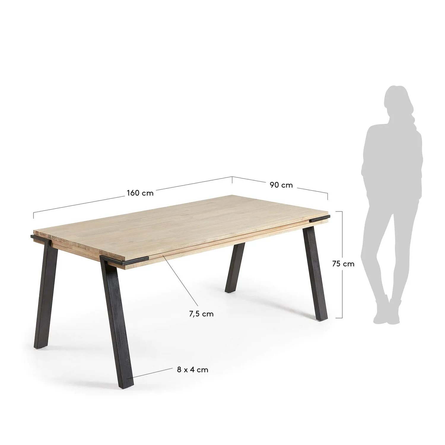 Kave Home Esstisch Akazienholz natur 160x90 cm antik