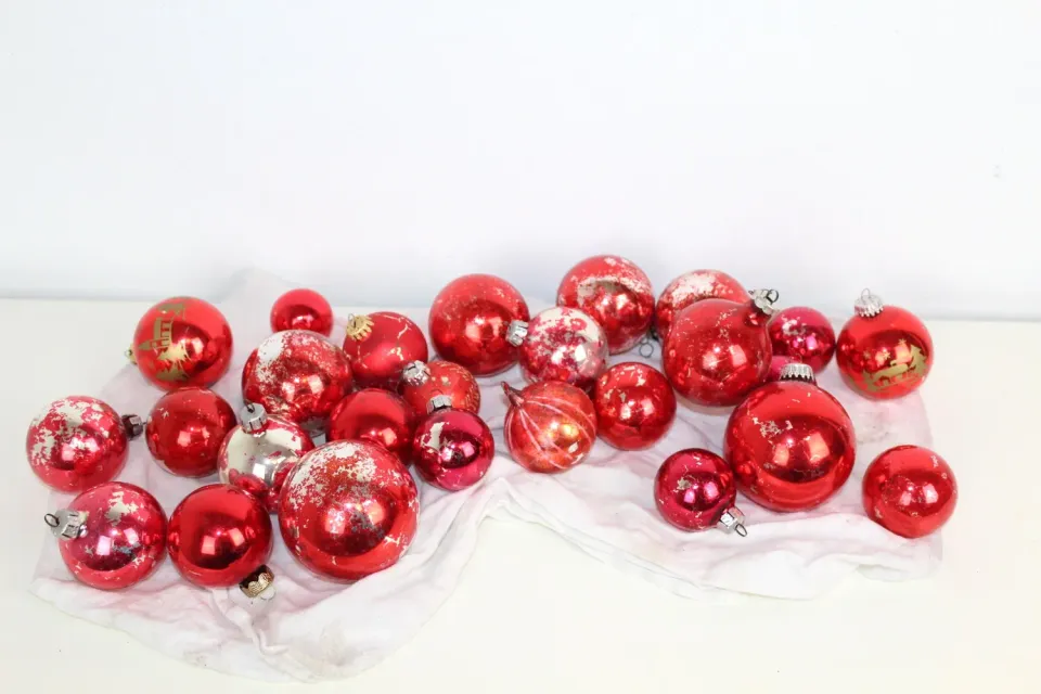 Mon Ami(e) Vintage Christbaumkugeln rot Glas 26 Stück Shabby