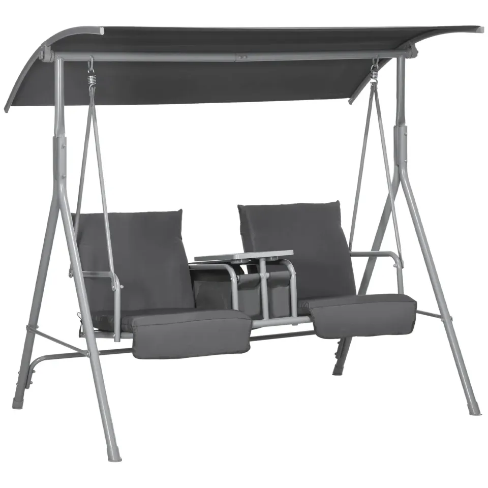In And OutdoorMatch Hollywoodschaukel 2-Sitzer Schwarz mit Dach