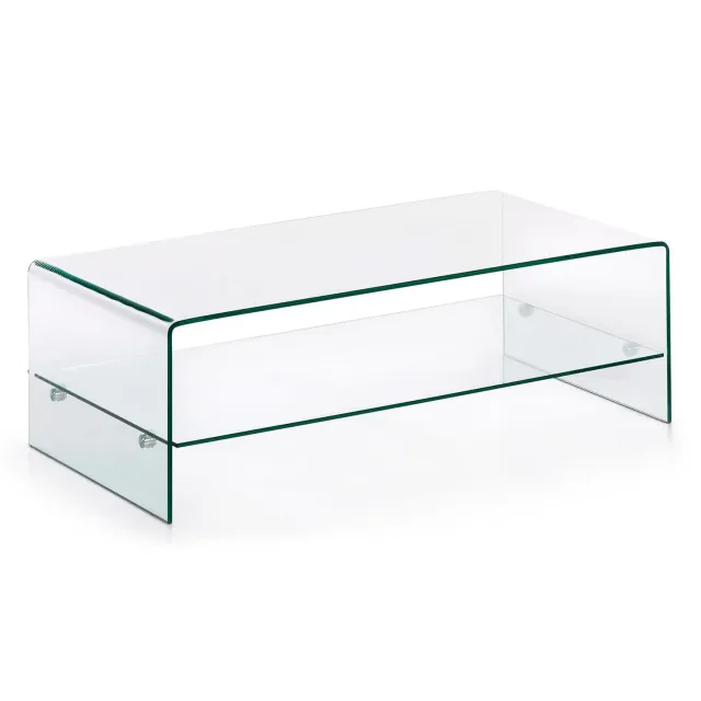 Kave Home Burano Couchtisch 110 x 55 cm aus Hartglas mit Ablage