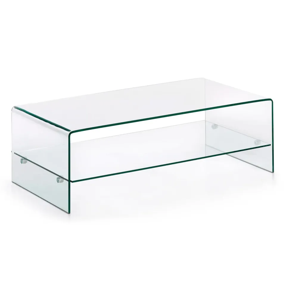 Kave Home Burano Couchtisch 110 x 55 cm aus Hartglas mit Ablage