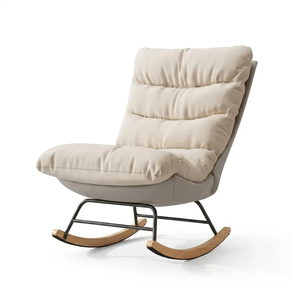 In And OutdoorMatch Schaukelstuhl Sessel Beige mit Rückenlehne