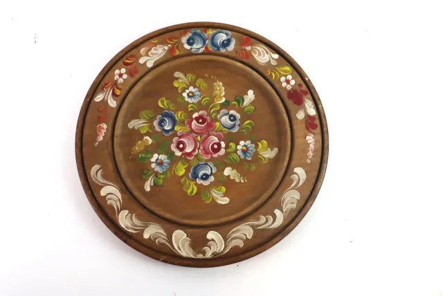 Mon Ami(e) Vintage Wandteller Holz 35 cm Blumenmotiv Handarbeit
