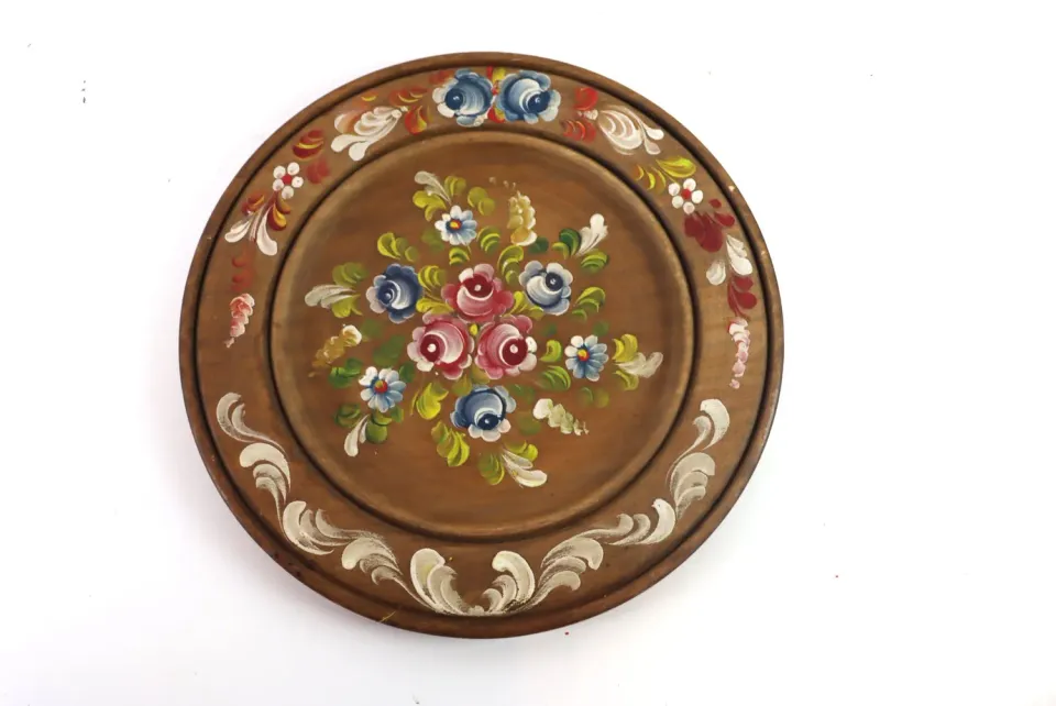 Mon Ami(e) Vintage Wandteller Holz 35 cm Blumenmotiv Handarbeit