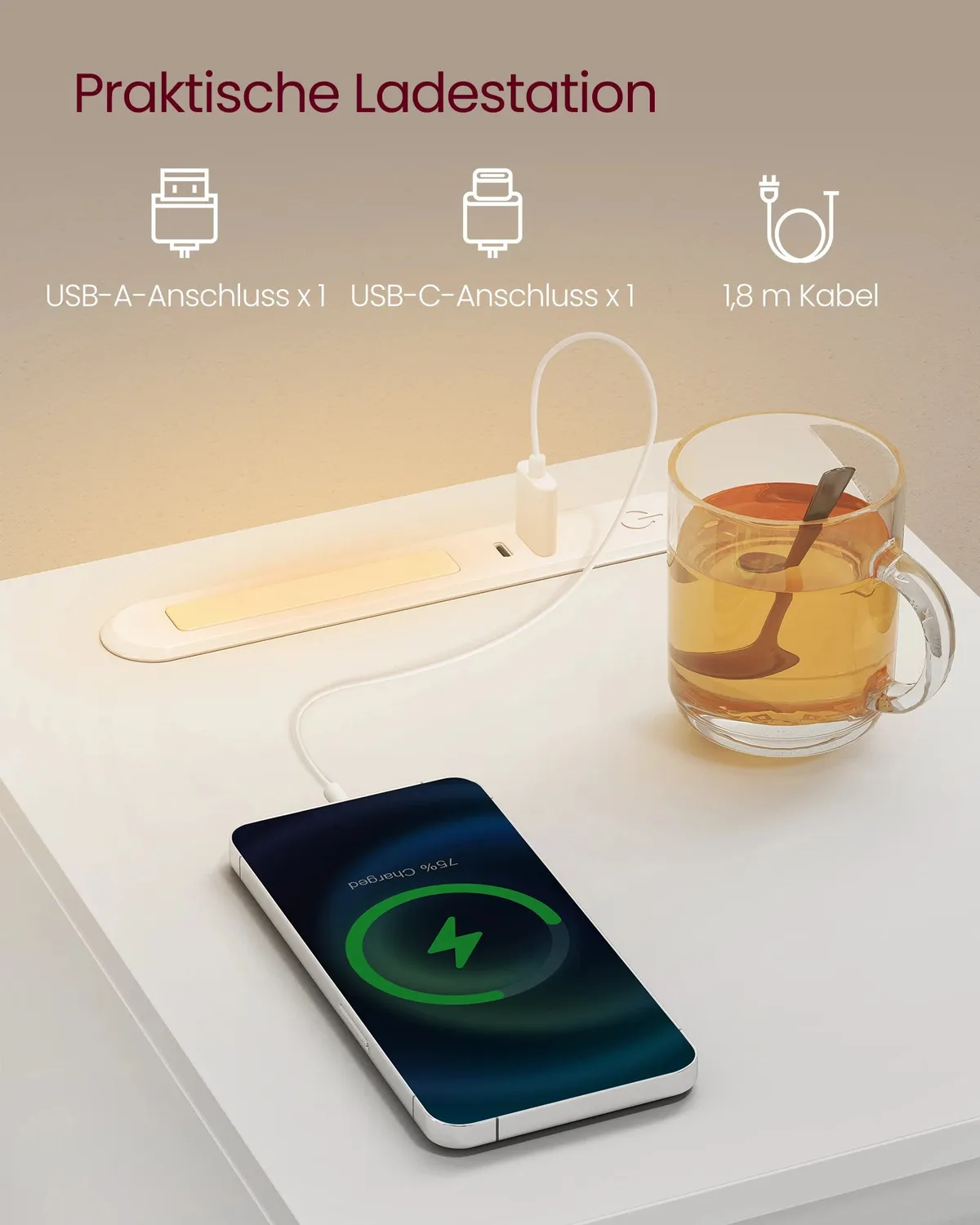 In And OutdoorMatch Nachttisch 30x25cm mit LED USB