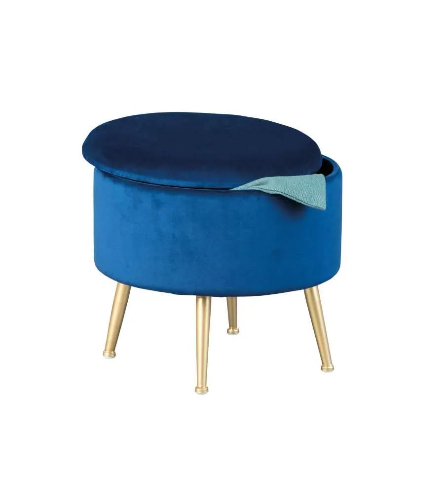 Inter Link Willandra Pouf-Hocker blau aus Samt mit Stauraum