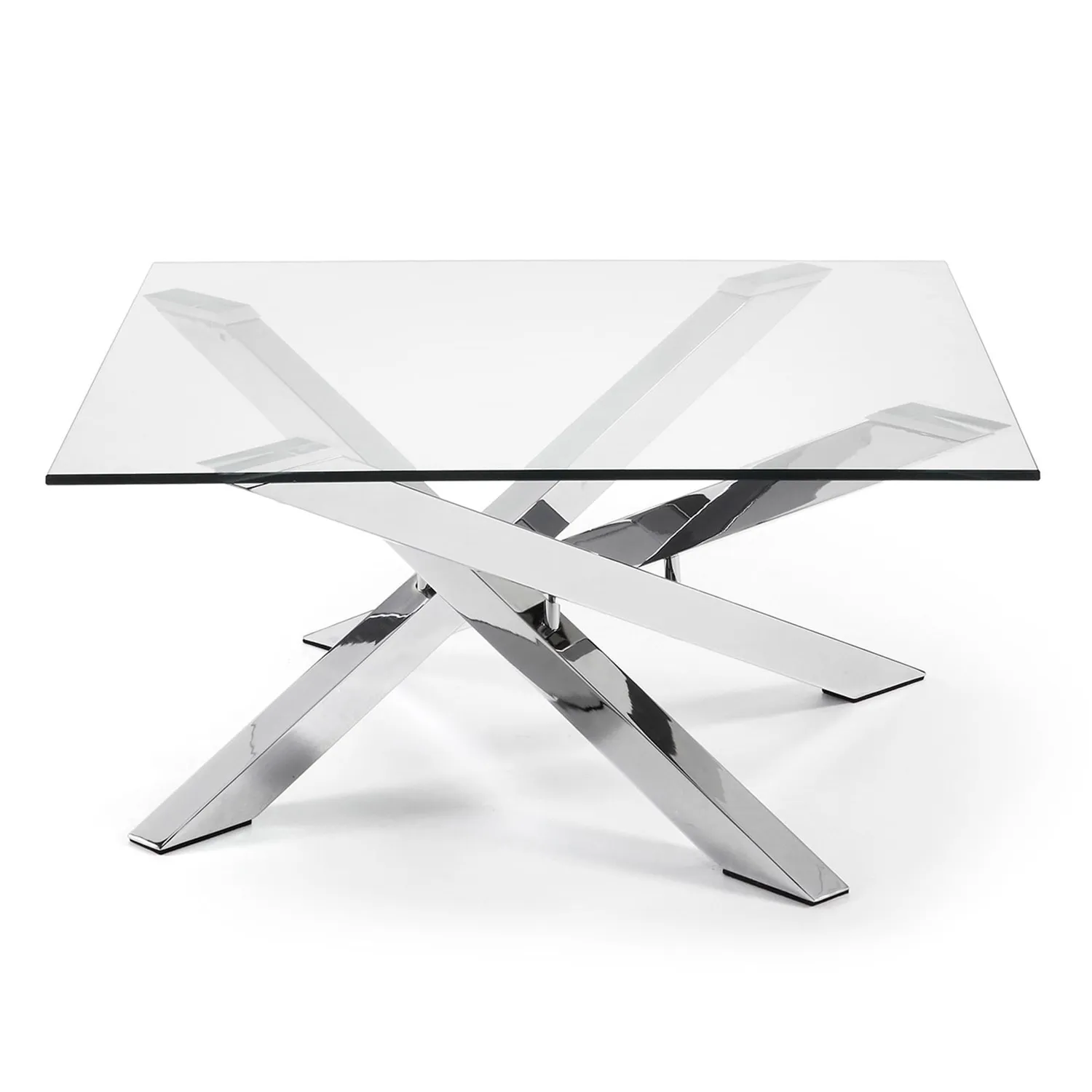Kave Home Kamido Couchtisch 90 x 90 cm Hartglas Chromstahl