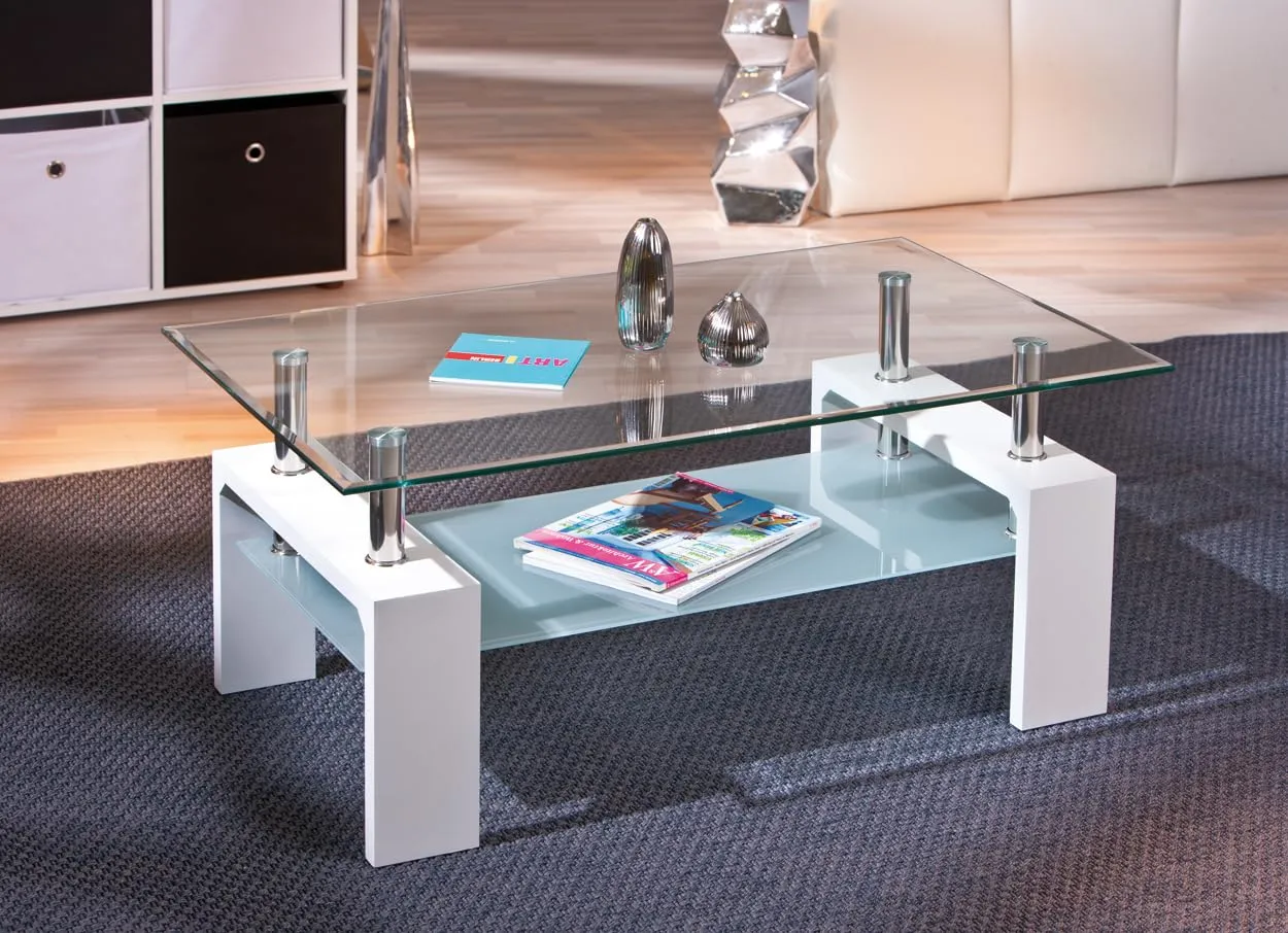 Inter Link Alva Couchtisch 100 x 60 x 45 cm Weiß Sicherheitsglas