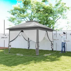 In And OutdoorMatch Faltpavillon 3,3x3,3m grau mit Moskitonetz