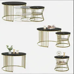 In And OutdoorMatch Couchtisch Set 2-teilig Marmor Schwarz-Weiß