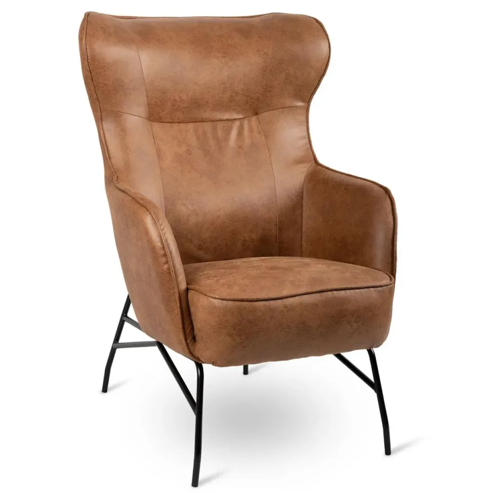 HOWHOMELY Hada Sessel Braun Ohrensessel Kunstleder