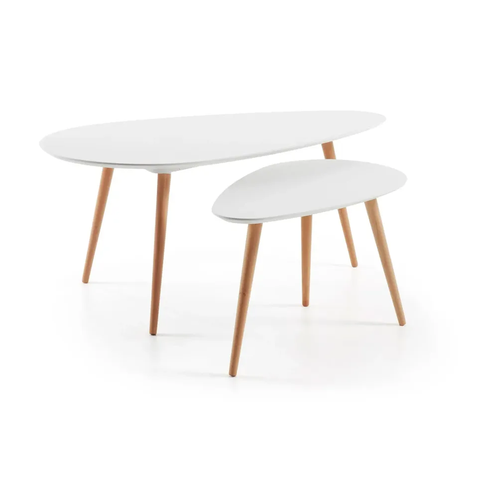 Kave Home Kirb Beistelltisch-Set 2-teilig weiß oval Eiche