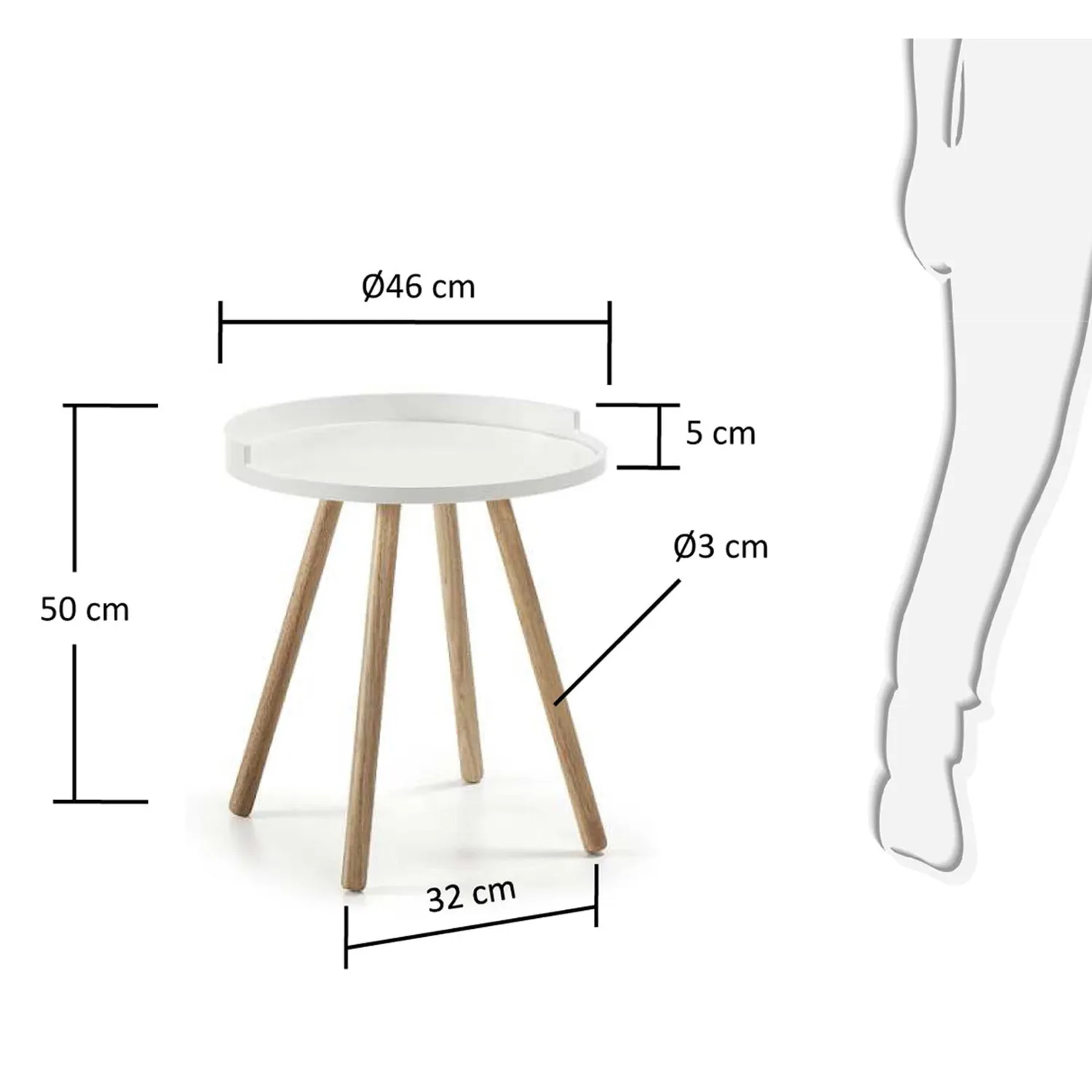 Kave Home Kurb Beistelltisch weiß Ø 46 cm Massivholz