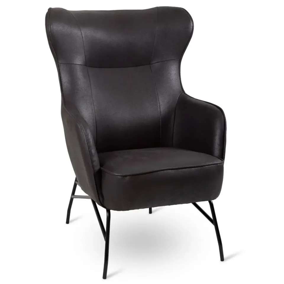 HOWHOMELY Hada Ohrensessel Schwarz Kunstleder