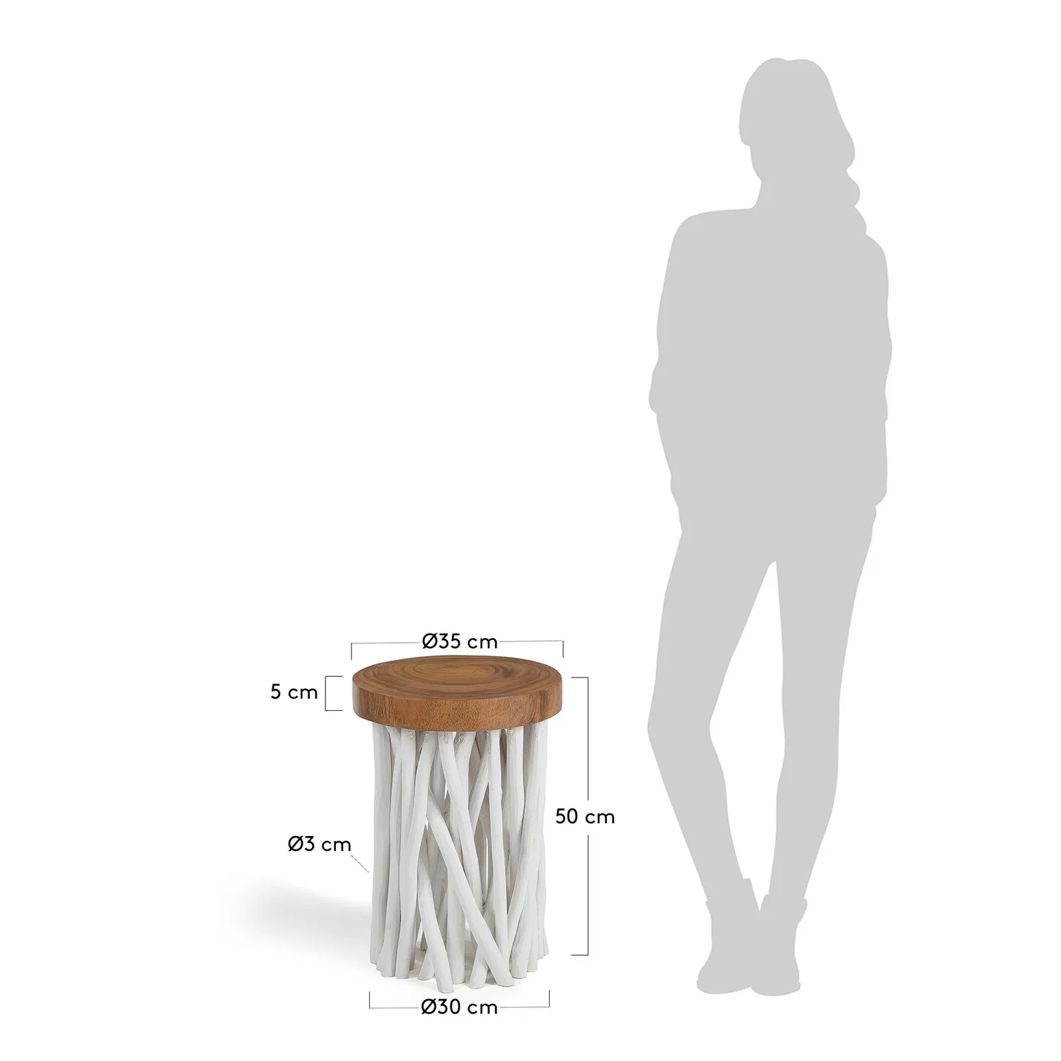 Kave Home Drom Beistelltisch rund Ø 45 cm Weiß Holz