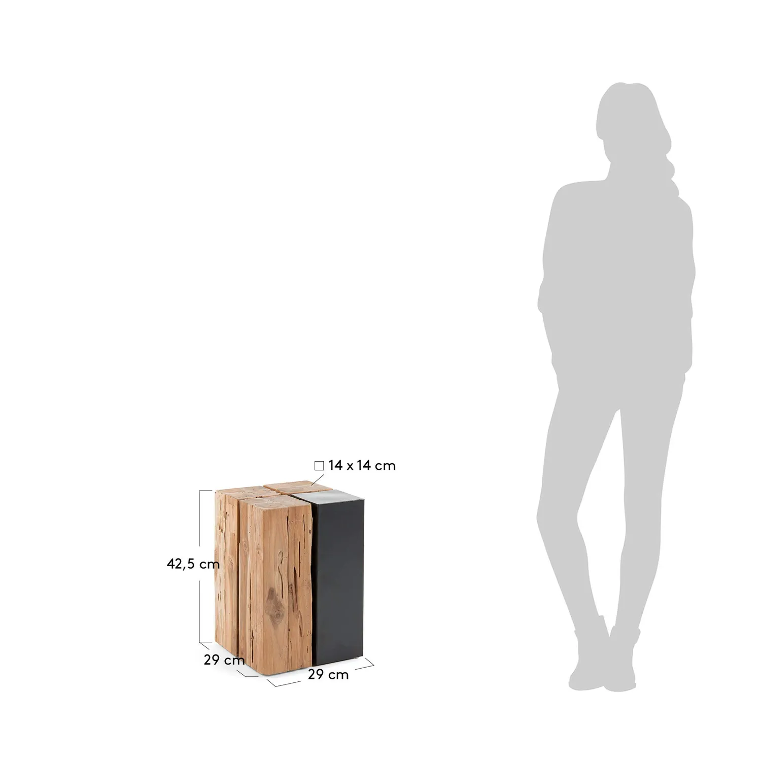 Kave Home Tropicana Beistelltisch 29x29 cm Teakholz massiv schwarz