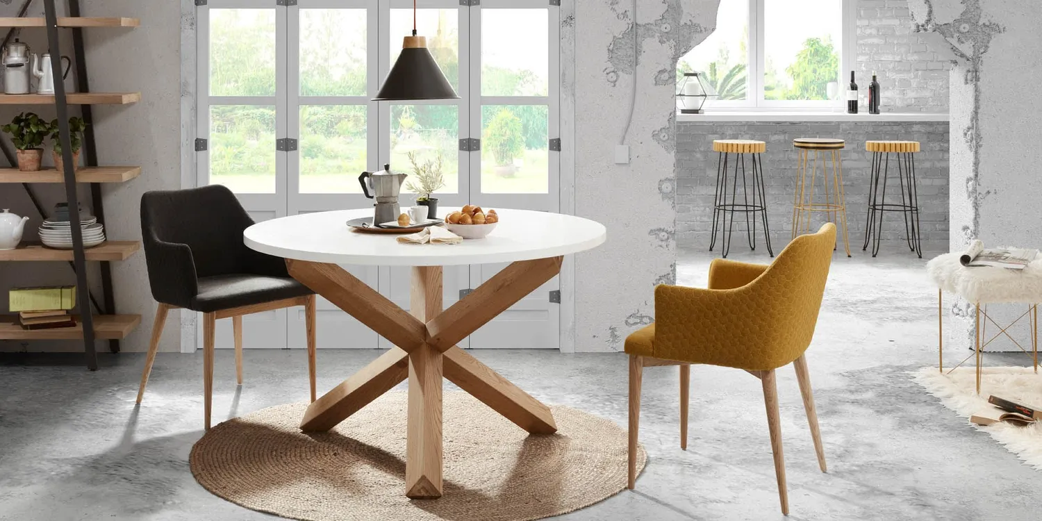 Kave Home Lotus runder Esstisch Ø 120 cm weiß Eiche
