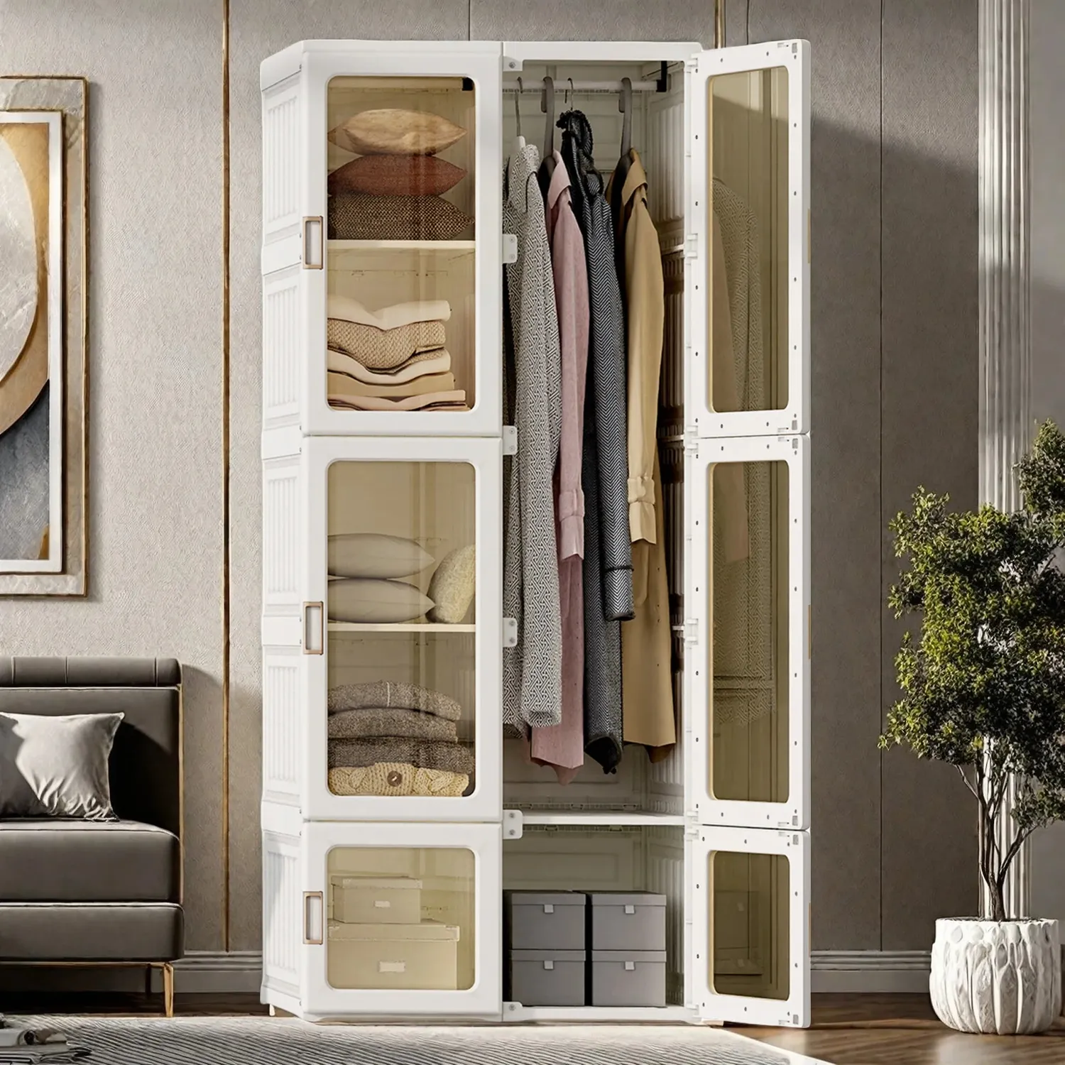 In And OutdoorMatch Faltschrank Weiß 69x50x170 cm 6 Türen