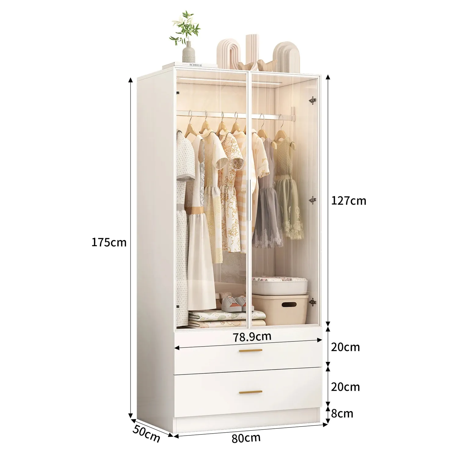 In And OutdoorMatch Kleiderschrank Weiß 80x50x175cm mit LED