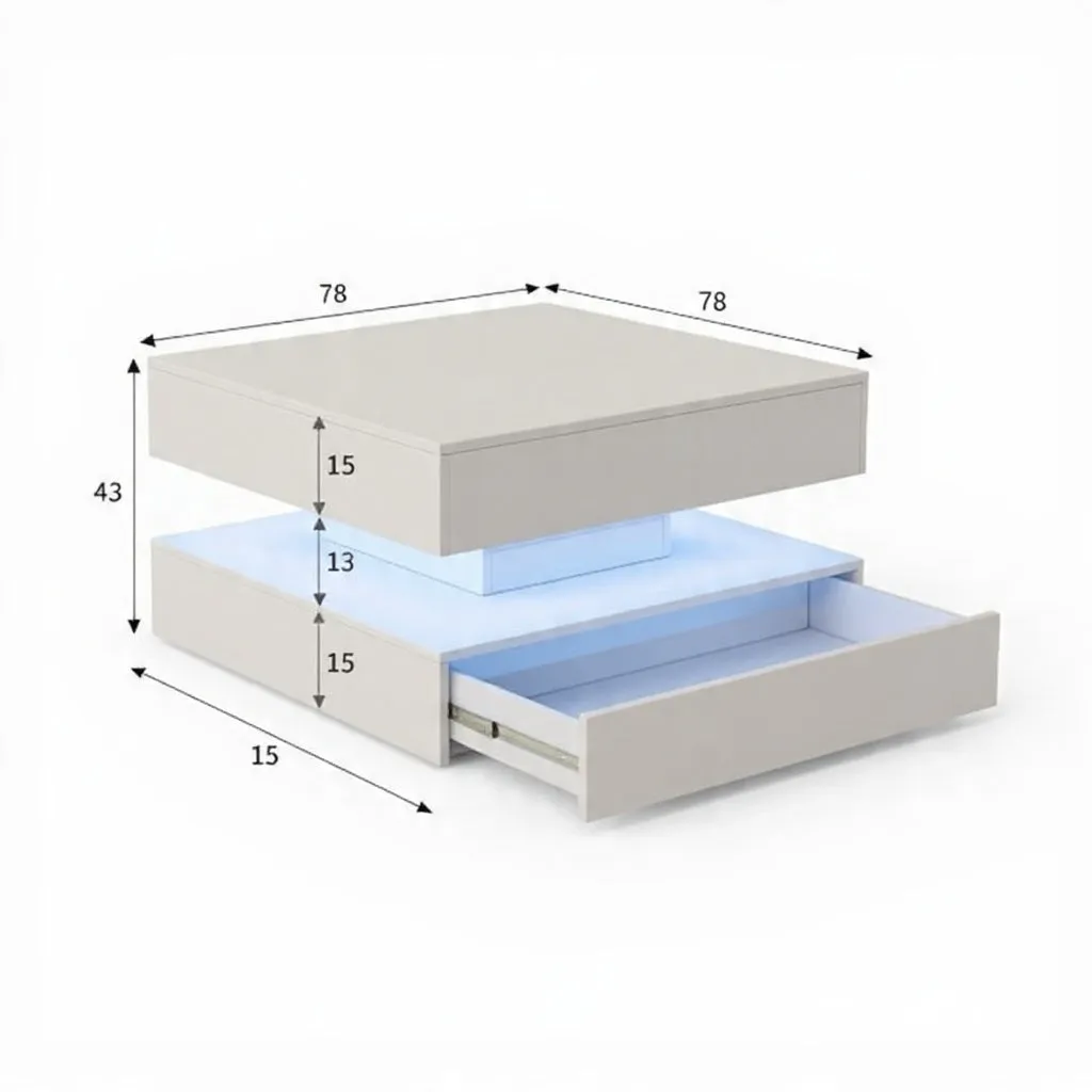 In And OutdoorMatch Couchtisch LED Hochglanz mit Schubladen